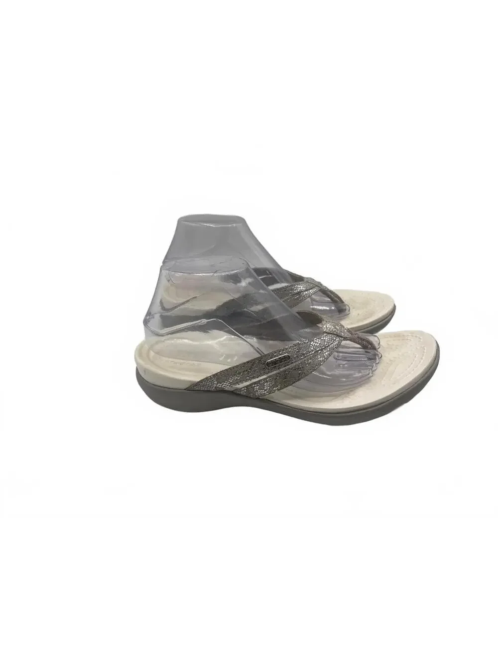Crocs Capri V Strappy Flip Flops White Silver Shimmer Sandals Women's Size 10